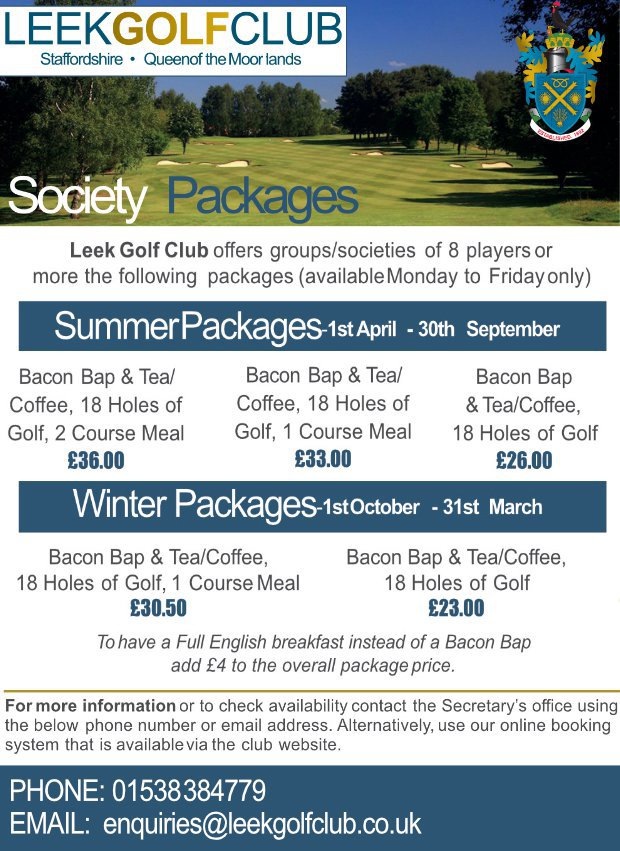 Society Packages at Leek Golf Club!