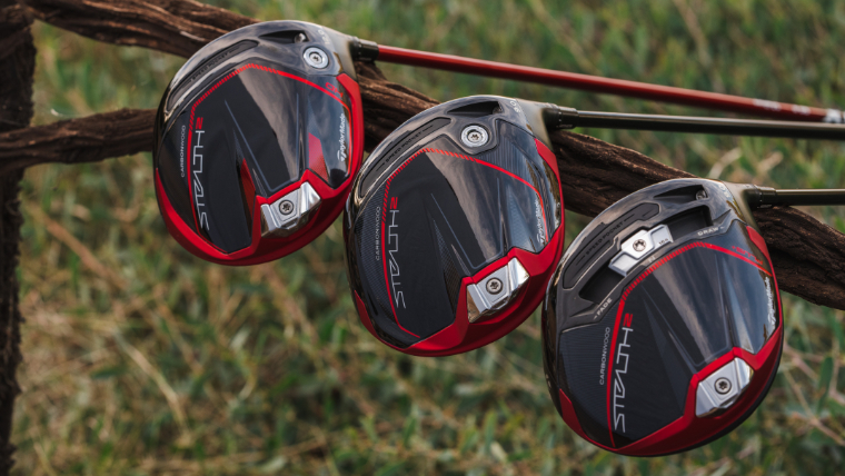 three-taylormade-drivers-resting-on-a-branch