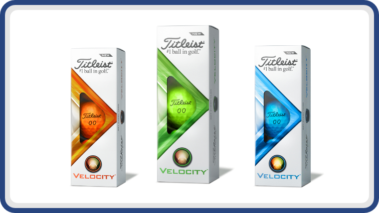 three-sleeves-of-orange-green-and-blue-titleist-velocity-golf-balls