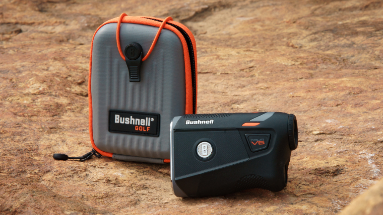 a-bushnell-tour-v6-rangefinder-with-a-carry-pouch