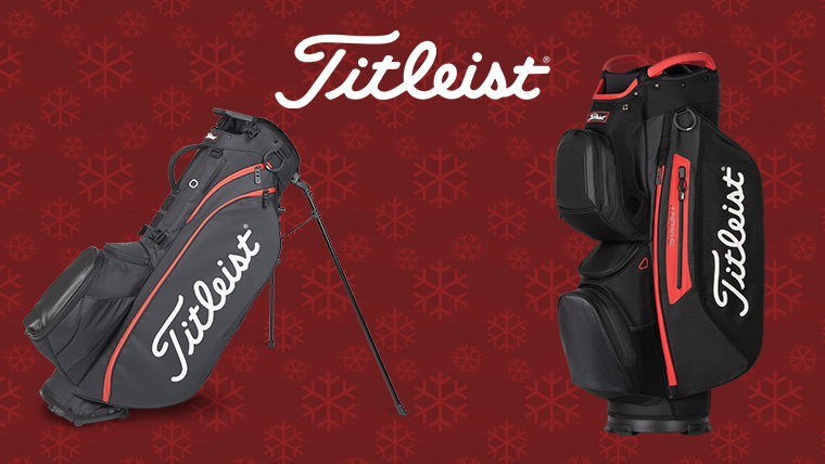 a-titleist-cart-and-stand-bag-over-a-christmassy-background