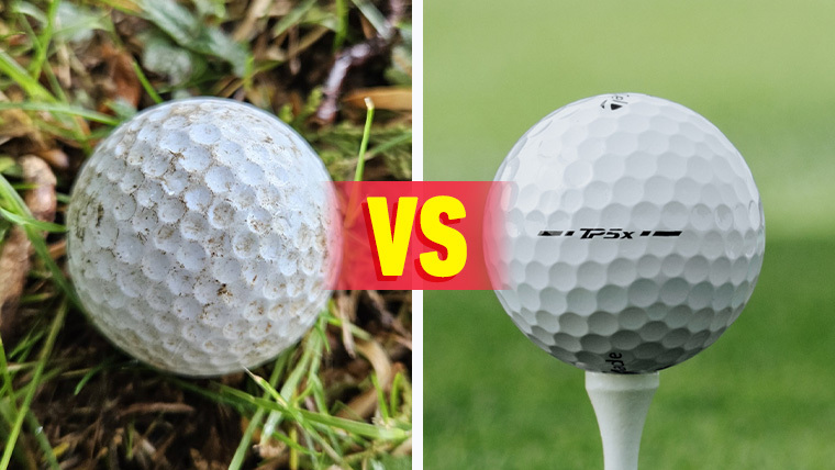 an-old-golf-ball-next-to-a-new-taylormade-golf-ball