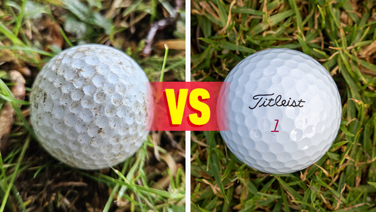 an-old-scuffed-golf-ball-next-to-a-new-titleist-ball