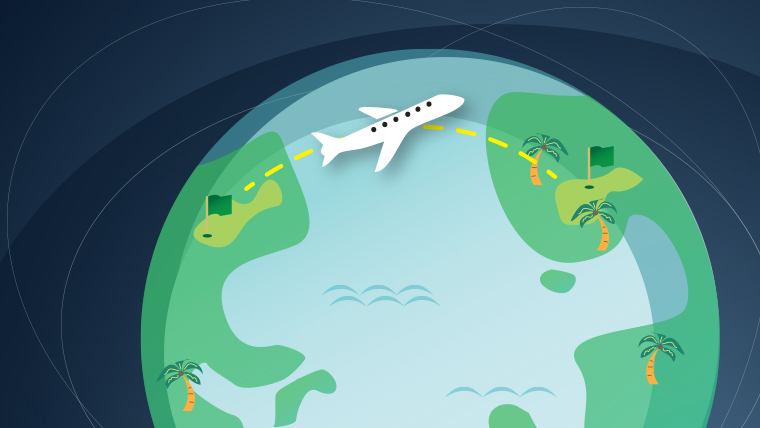 a-cartoon-aeroplane-travelling-around-a-globe