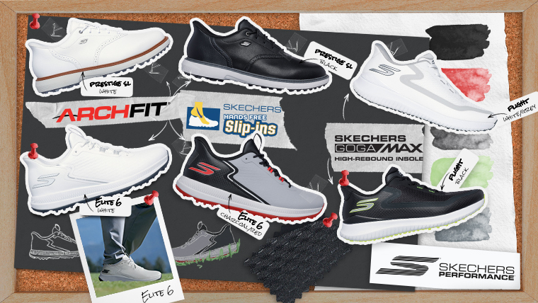 skechers-golf-shoes-on-a-board