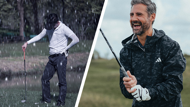 a-wet-golfer-next-to-a-happy-golfer-wearing-a-waterproof-jacket