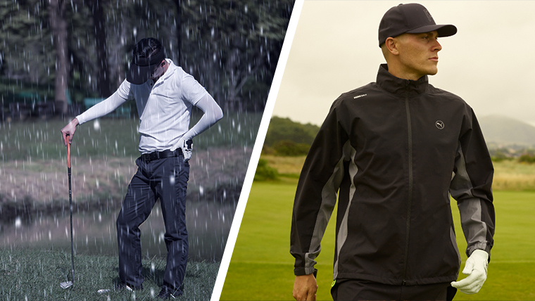 a-wet-golfer-next-to-a-happy-golfer-wearing-a-waterproof-jacket
