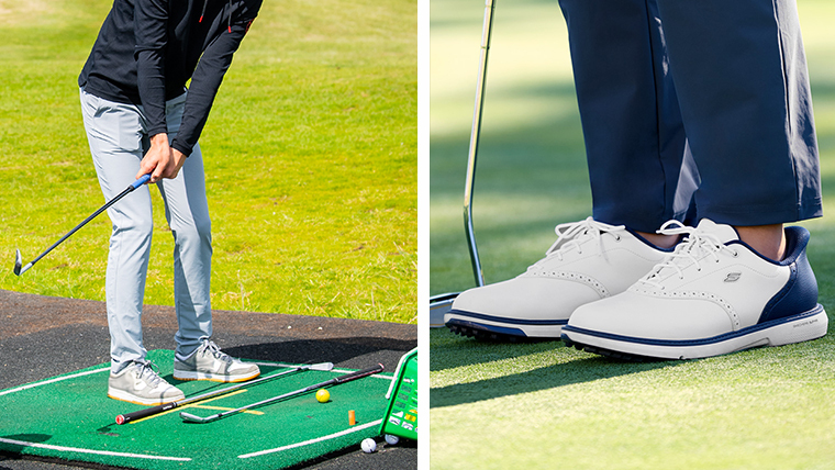 a-golfer-wearing-trainers-next-to-a-golfer-wearing-golf-shoes