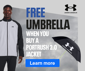 Free umbrella worth £40 with every Under Armour Portrush 2.0 Jacket.