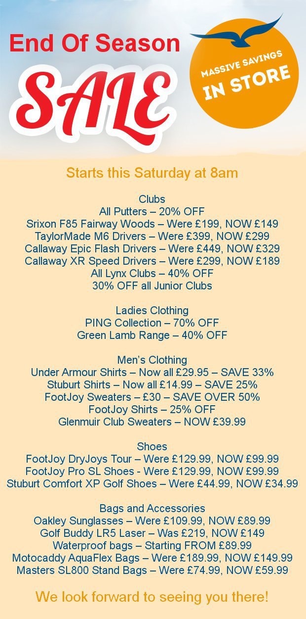 End of Season Sale – Starts this Saturday at 8am